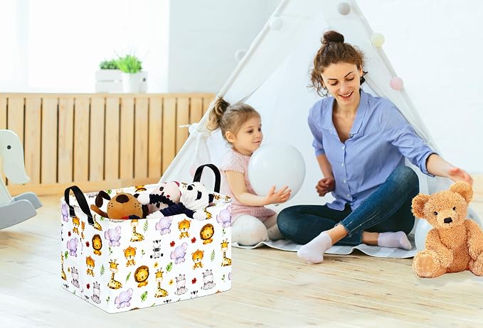 Kid Clothes Storage Basket Gift Shelf Basket Toy Storage Bin, Nursery Basket Organizer Box for With Handles for Room Deco (Leaf Animal)