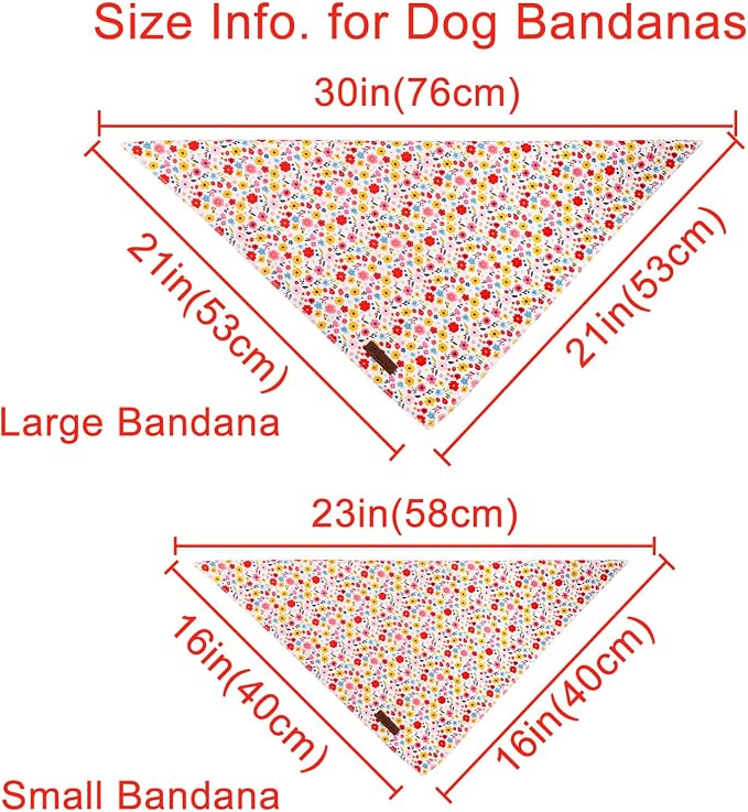 Floral Dog Bandana, UP URARA PUP Flowers Triangle Bid Scarf for Medium Large Dogs, Cotton Kerchief for Girl Boy Puppies, Cute Spring Blossom Bandana,L