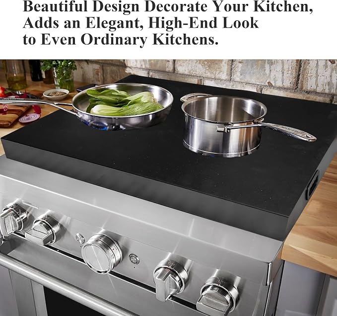 Stainless Steel Gas Stove Top Cover, Noodle Board Cooktop Cover, Kitchen Organizer for Gas and Electric Stove Range Expanding Kitchen Space, Large Size 30"x 22"x3", Black