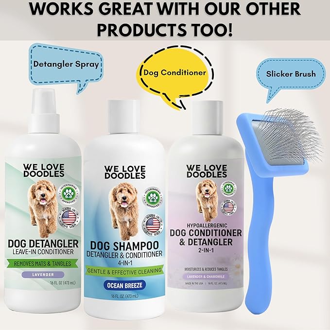 Dog Shampoo, Conditioner & Detangler-Best Shampoo for Goldendoodles, Poodles & Doodles Pet Hair -Hypoallergenic, Tearless, Sensitive Skin for Puppies & All Dog Breeds -Made in USA,16OZ (Ocean Breeze)