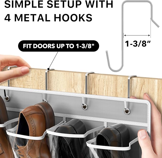 Simple Houseware 24 Pockets Large Clear Over the Door Shoe Organizer, Gray | 56" x 22.5", 4 Durable Metal Hooks, 5" x 9" Pocket Size, Multipurpose