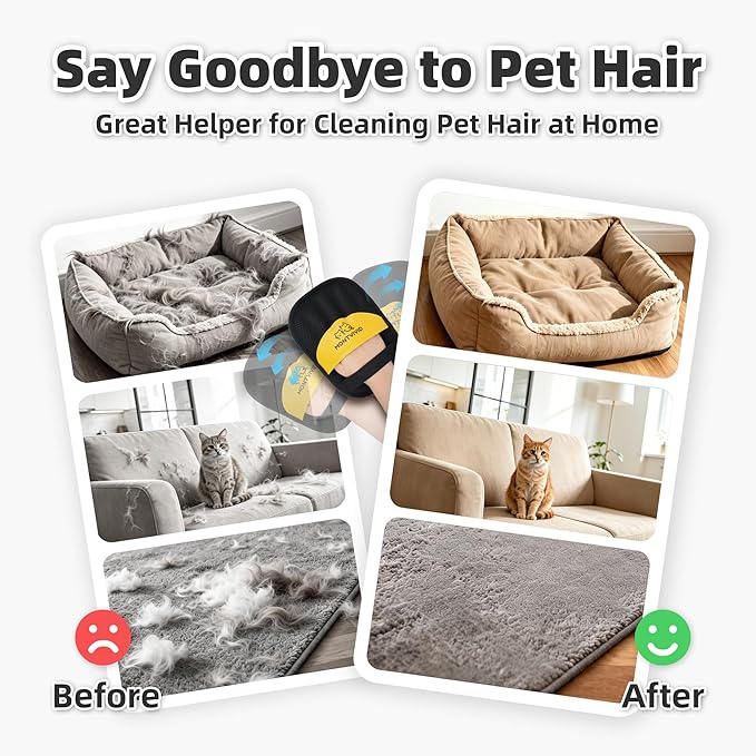 Upgraded Electrostatic Pet Hair Removal Glove Reusable Magic Brush for Removing Cats & Dogs Hair from Clothes, Couch, Carpet, Furniture and Bed,Safe for All Fabrics,Gifts for Pet Owners