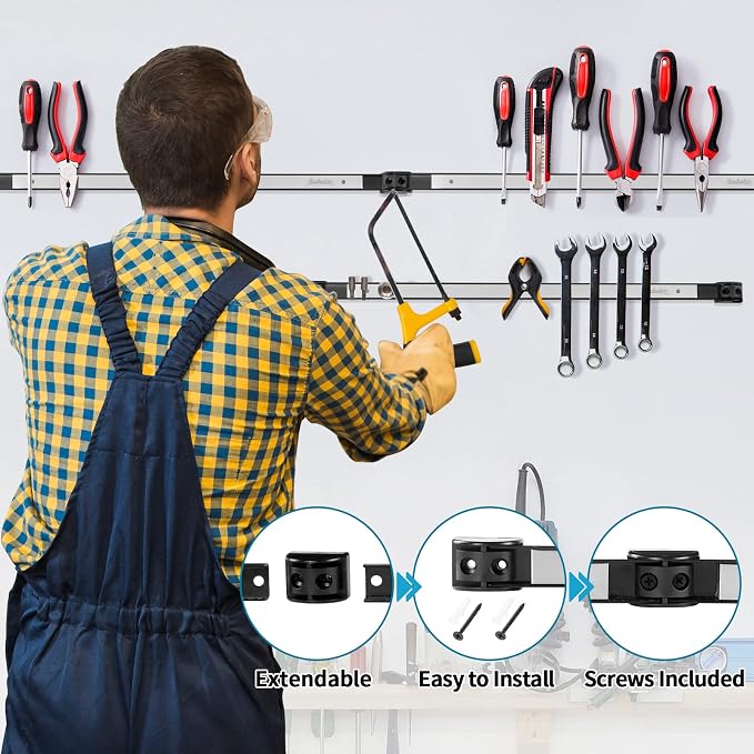 4 Pieces 18" Magnetic Tool Holder Strip, Stainless Steel Surface Tool Magnet Bar, Metal Tool Organizer Rack for Garage Organization, Easy To Install in Workshop, Mounting Screws Included