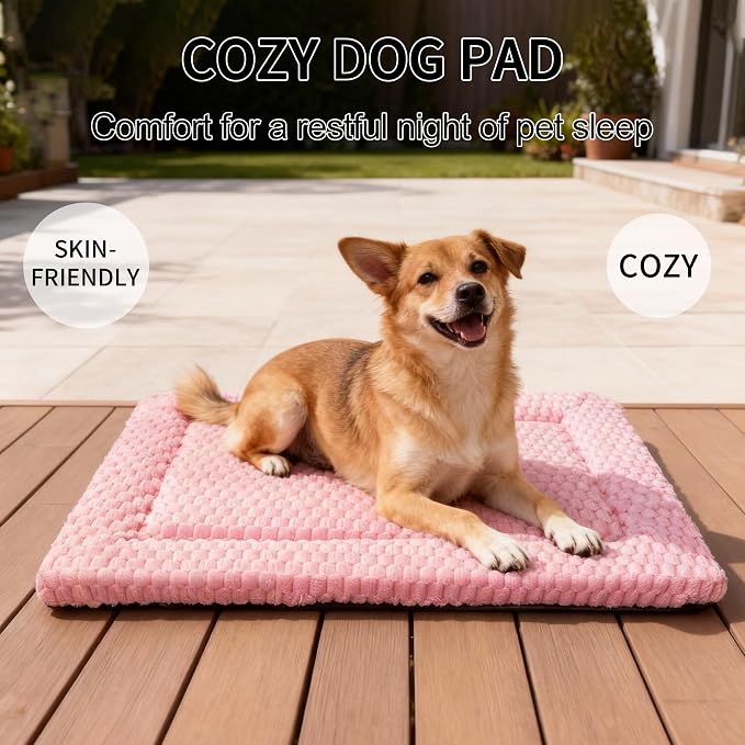 Dog Bed Mat, Reversible Dog Crate Pad - Washable Kennel Mat with Soft Support Foam, Flat Kennel Pad for Dogs & Cats, Double Pet Bed Perfect for Cage (Pink, 30" L x 20" W x 1.5" Th)