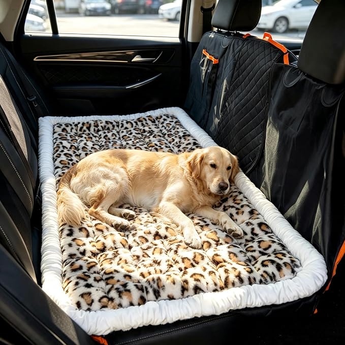 Backseat Dog Bed Mat, Dog Mat for Car Backseat Extender, 24.8'' x 54'' Non-Slip Travel Pet Blanket for Back Seat, Washable, Soft & Scratch-Proof, Universal Fit for Car, SUV, Truck, 2'' Thick