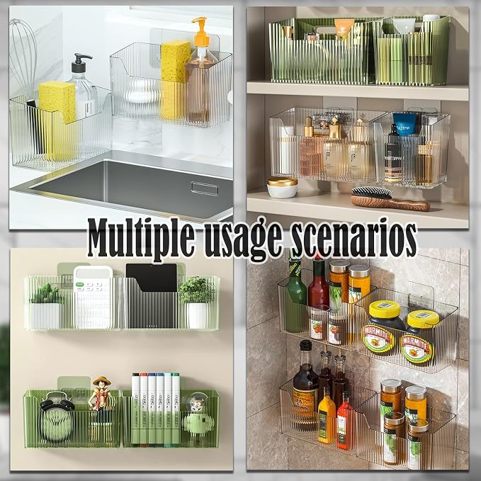 Lae Nuvole Adhesive Cabinet Door Organizer, 2 Pack Wall Shower Caddy, Clear | 4 Adhesive Straps, No Drill Wall Mount, Renter Friendly, BPA-free Stackable; Fits Bathroom, Kitchen, Apartment, Pantry, RVs