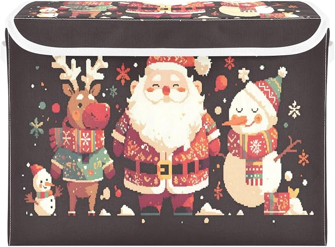 Christmas Baskets Collapsible Storage Bins with Lids, Santa Claus Deer Christmas Storage Boxes Clothes Baskets for Organizing