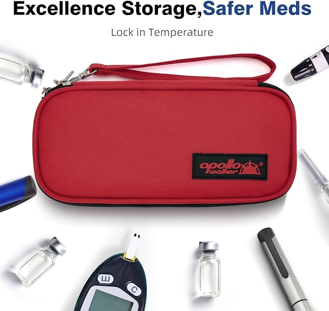apollo walker Insulin Cooler Travel Case with Ice Packs and Insulation | TSA Approved Includes 2 x 90g ice packs for 9-hour cooling insulin pens & syringes for Diabetics to Carry (Red)