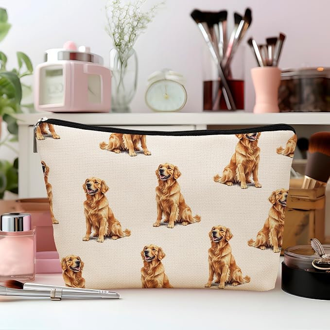 Golden Retriever Dog Makeup Bag, Golden Retriever Lovers Gifts Cosmetic Bag for Women, Dog Mom Lovers Owner Gifts for Women, Pet Lover Gift Zipper Travel Makeup Pouch for Purse
