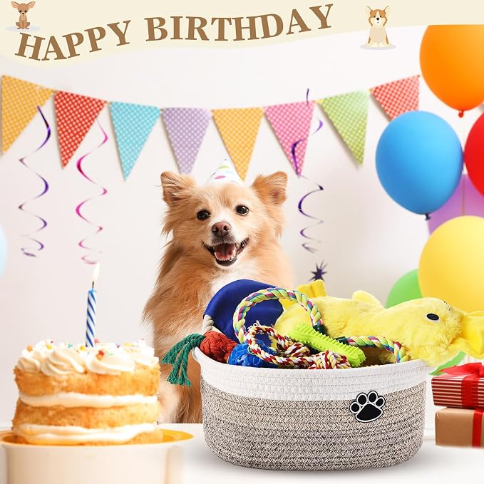 Zopeal Dog Toy Gift Basket Set for Puppy Birthday, Khaki