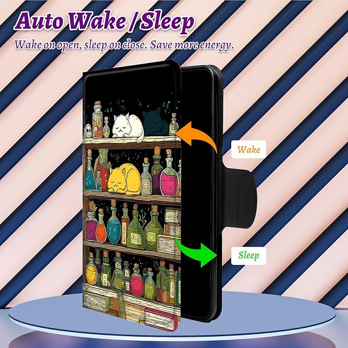 Rotating Handle Case for Samsung Galaxy Tab A11 2026/A9 2024 8.7 Inch, 360 Degree Swivel Kickstand with Magnetic Closure, Shockproof Leather Protective Cover for Women Men, Vase Books Cat