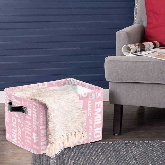 Personalized Toy Box Storage Bins for Boys Girls with Name, Kids Custom Storage Basket Cubes Organizer with Handles, Shelf Closet Storage Baskets Bin Customized Gift, 1 Pack
