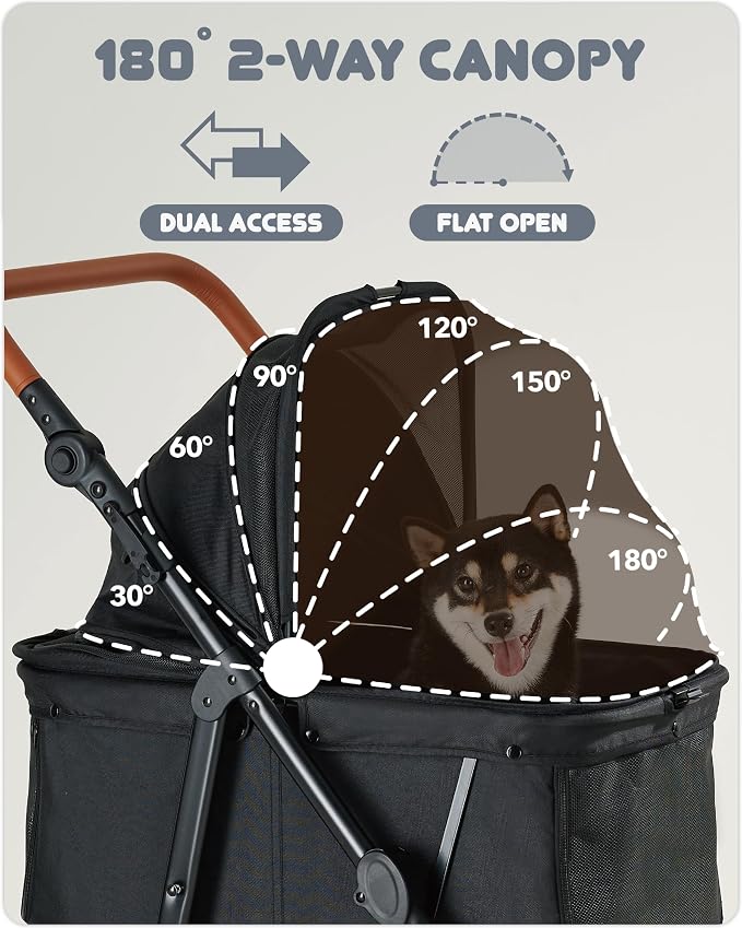Zoosky Medium Dog Stroller for Large Dogs, Pet Stroller, Up to 66lbs | All-Terrain 360° Swivel Wheels & Adjustable Handle & 180° Dual-Open Canopy, Sun Shades, Storage Organizer, Waterproof Oxford
