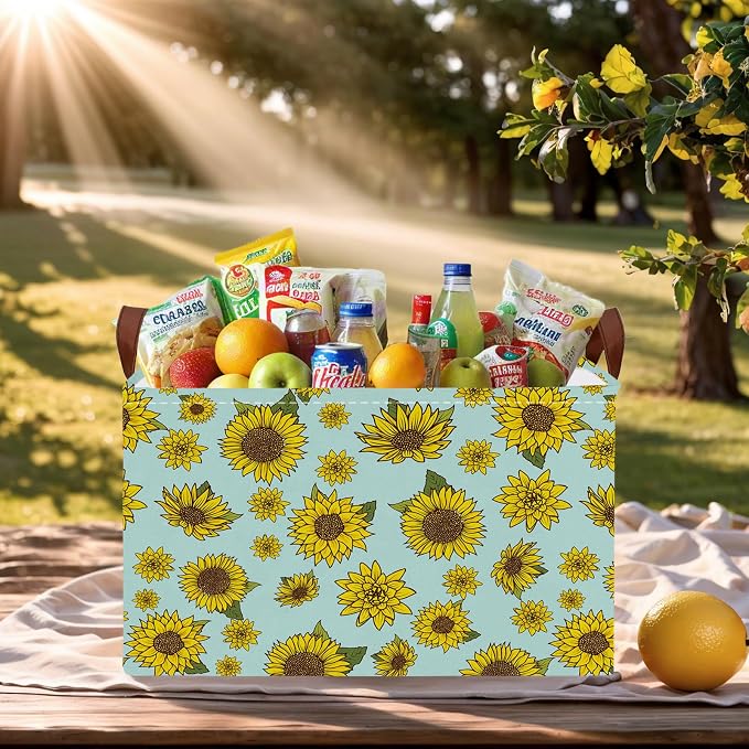 Cute Rectangle Storage Basket, Sunflower | Gift Basket Collapsible, Toy Bin, Nursery Playroom Bedroom Decor, Baby Child
