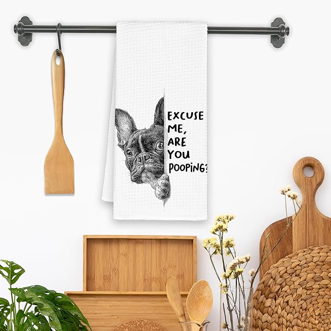 Funny Dog French Bulldog Bathroom Towels, Cute Rustic Hand Kitchen Towels Gifts for Dog Lovers, are You Pooping Bar Dish Towel Decor for Bar Cafe Dorm 16x24in