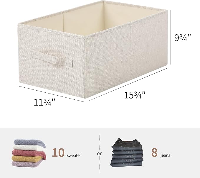 linen closet organizers and storage, Large Storage Baskets, washable, clothes organizer with handle, sweater organizer for closet (Beige, 15¾"x11¾ x9¾)