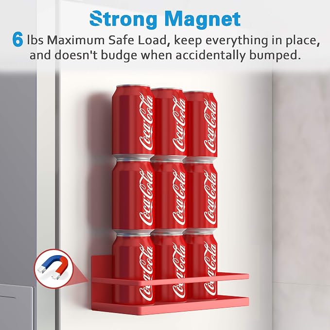 Magnetic Spice Rack, Strong Magnetic Shelf with 2 Removable Hooks, Perfect Space Saver for Small Kitchen/Apartment, Awesome Metal Cabinet for Holding Spices, Jars, Bottle, Beve(Red, 2Pack)