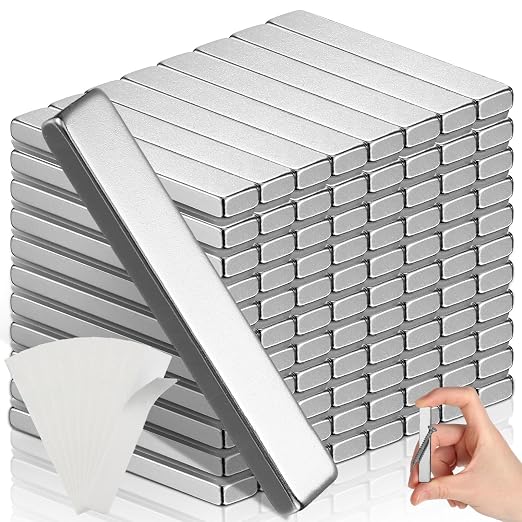 Hicarer 60 Pack Bar Magnet Heavy Duty Rectangular Thin Bar Magnet Strip with Double Sided Adhesive for DIY Fridge Kitchen Office, 60 x 10 x 3 mm
