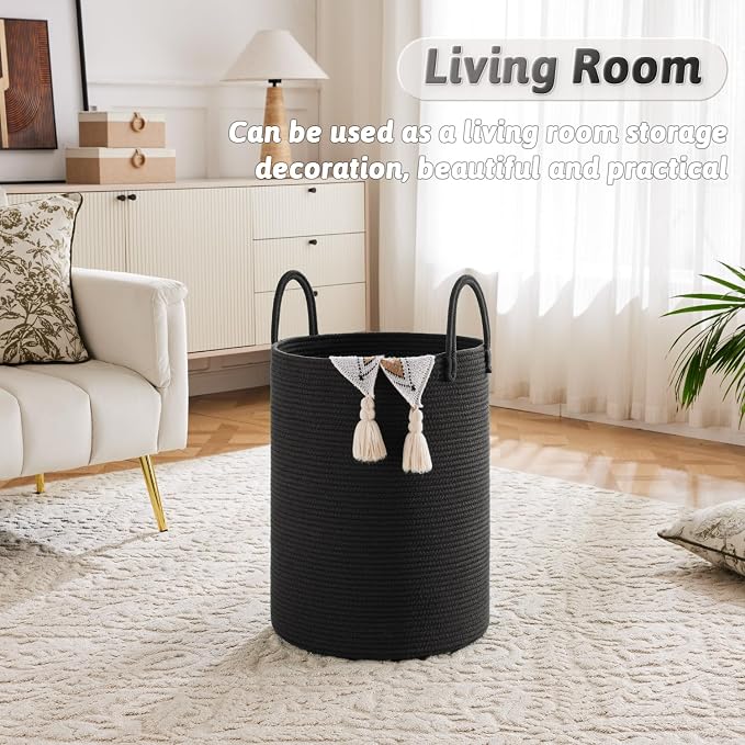 Artfeel Laundry Basket,Woven Cotton Rope Laundry Hamper,80L for Decorative Storage of Dirty Clothes,Toys and Blankets in Bathroom,Baby Room and Living Room