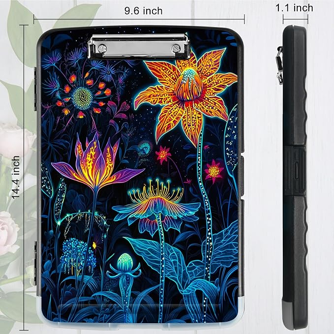 Artistic Orange Blossom A4 Clipboard with Storage Pen Holder, Clipboards Organizer Nursing Clipboard Foldable File Folder Plastic Clipboard Folio Clip Board for Office Students Classroom