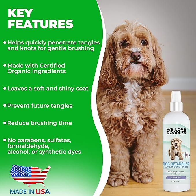 We Love Doodles Small Slicker Brush & Lavender Detangler Spray Pack - Dog Leave-in Conditioner for Reducing Mats, Knots & Tangles, Dematting & Conditioning Grooming Kit, 16 oz