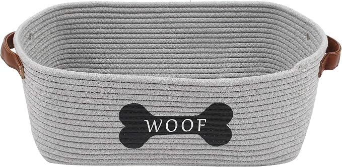 Morezi Cotton rope dog toy basket with handle, large dog bin, puppy kitty bed, dog toy basket - Perfect for carry pet toys, blankets, leashes, chew toys, diapers - Gray