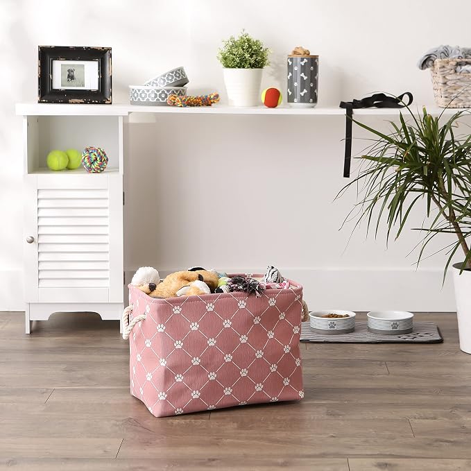 Bone Dry Pet Storage Paw and Bone, Trellis Collection, Medium Rectangle, 16x10x12, Rose