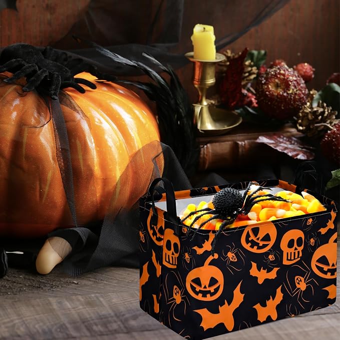 Pumpkin Pattern Storage Basket Gift Shelf Basket Storage Bin, Nursery Basket Organizer Box for With Handles for Room Deco