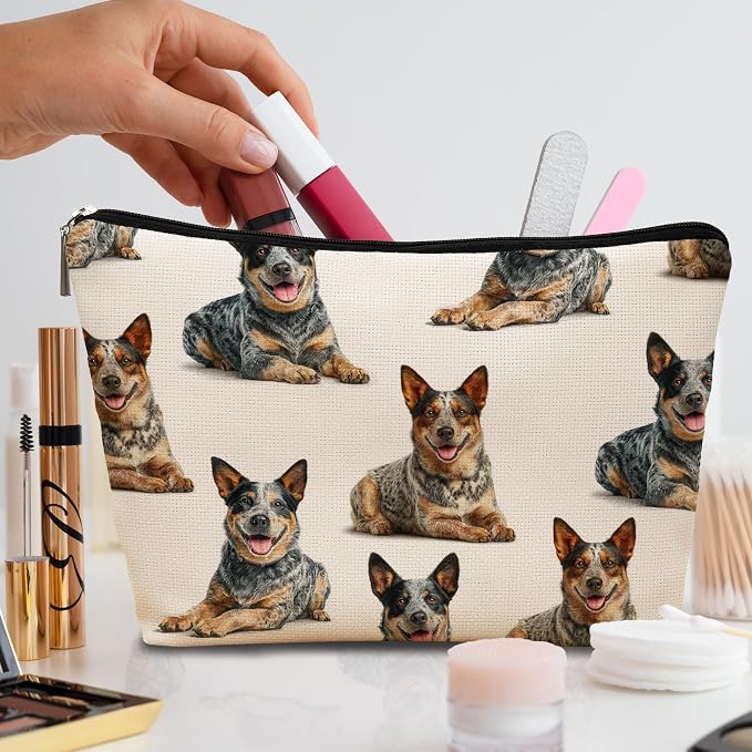 Australian Cattle Dog Makeup Bag, Australian Cattle Lovers Gifts Cosmetic Bag for Women, Dog Mom Lovers Owner Gifts for Women Christmas, Pet Lover Gift Zipper Travel Makeup Pouch for Purse