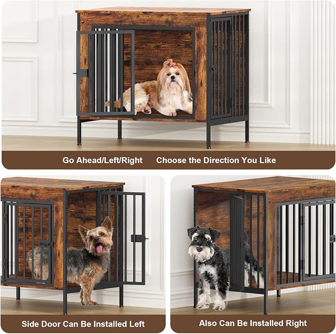 EasyCom 28.15" Dog Crate Furniture for 1 or 2 Dogs, Brown | Fits Dogs 0–20 lbs, Heavy Duty Indoor Kennel, Works as TV Stand for Small Pets