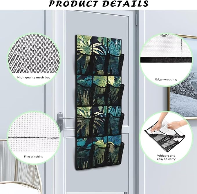 Palm Leaves Over the Door Shoe Organizer,Shoe Organizer Door Hanger,Shoes Hanger Storage Organizer Bag for Bedroom