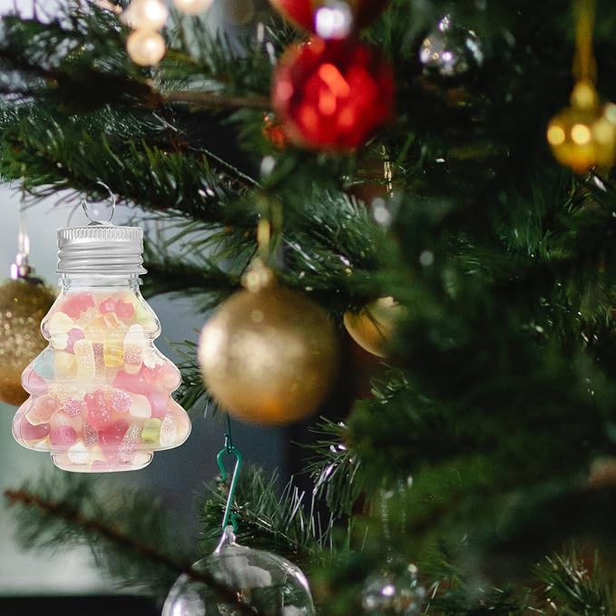 MAGICLULU 10pcs Christmas Tree Shaped Drink Containers Refillable Pet Juice Bottles for Candy Storage Festive Ornaments with for Holiday Decorations