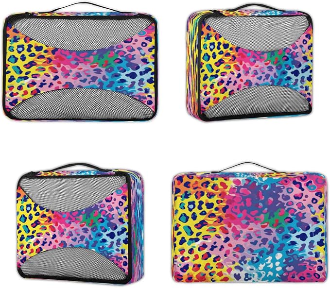 4 Set Packing Cubes for Travel, Leopard Print Packing Cubes for Women, Travel Luggage Packing Organizers, Packing Cube Set, Leopard Cheetah