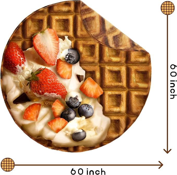 Bnuitland Waffle Funny Blanket, 300 GSM Double Sided Giant Realistic Food Blanket with a Storage Bag, Novelty Gift for Adults and Kids, Super Soft Flannel
