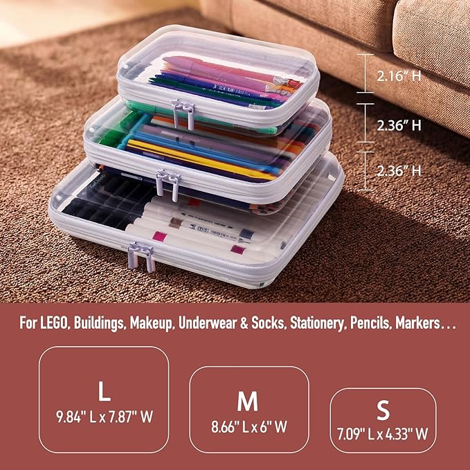 Clear Hard Shell Zipper Cases, Diaper Bag Organizer Pouches, L+M+S 3PCS