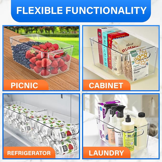 Lifemaster Stackable Refrigerator Bins - Set of 10 Large Capacity Organizers with Easy Grip Handles - Clear and Versatile for Kitchen Storage