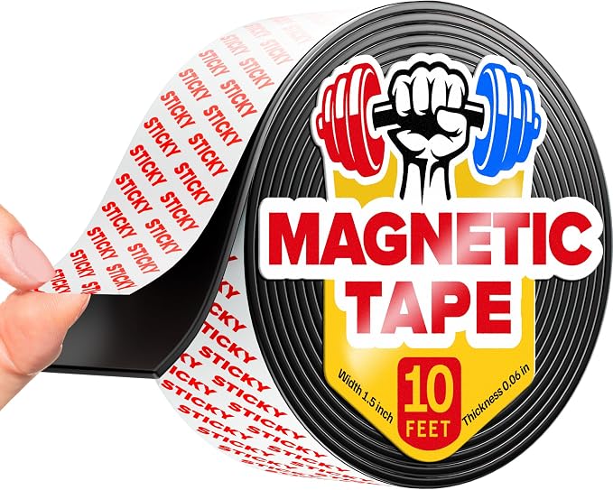 Super Sticky Magnetic Tape for DIY & Crafts, 10ft x 1.5in (3m x 3.8cm) | Strong Magnet Strip, Adhesive Backing, Easy to Cut & Mount, For Fridges, Whiteboards & More