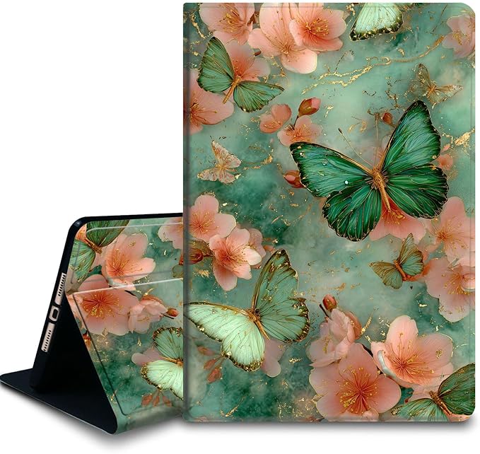 Bxgolkgd Tablet Case for Samsung Galaxy Tab S5e 10.5 Inch 2019,Shockproof Stand Cover with Heat Dissipation,Auto Wake/Sleep Function,Pink Flower Green Butterfly