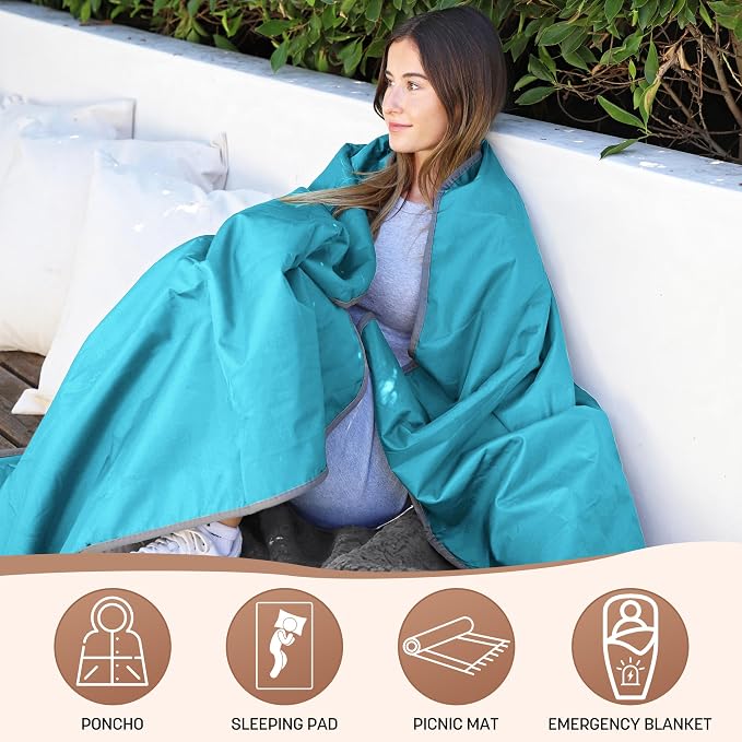 Tirrinia Waterproof Outdoor Blanket with Sherpa Lining, Windproof Foldable