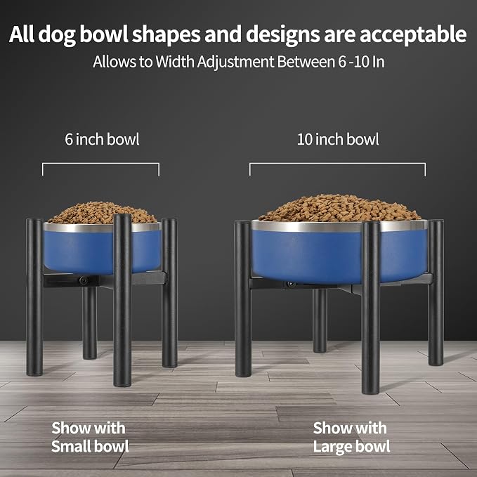 PROERR Single Dog Bowl Stand Raise 8" Tall - Without Bowls, Adjustable Wide 6-10" Lifted Pet Food Table,Dog Bowl Holder Elevated for Medium Small Dogs Breed (Anti-Slip)