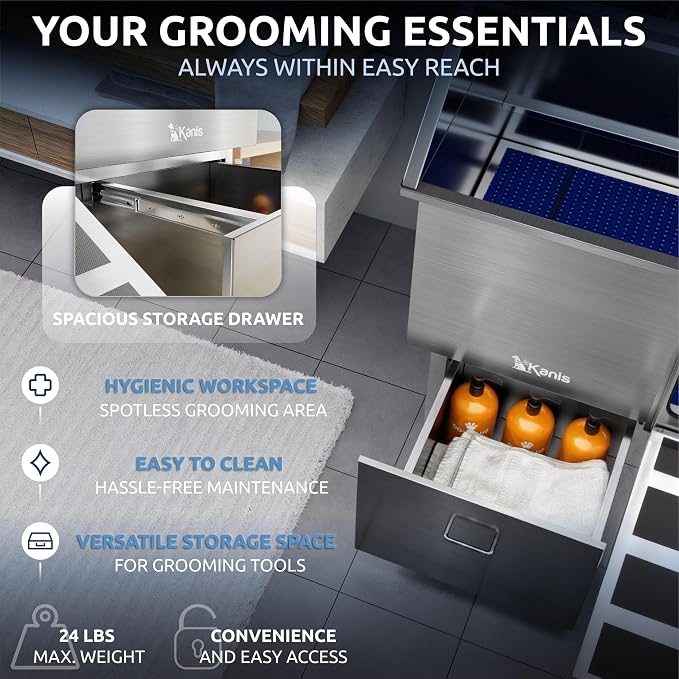 Professional Dog Washing Station 304 Stainless Steel Pet Wash Sink | Grooming Bathtub w/Shower, Floor Grates and Storage for Large, Medium & Small Pets