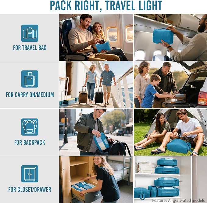 Veken 8 Set Packing Cubes for Travel Essentials, Suitcase Organizer Bags in 4 Sizes, Carry-On Luggage Accessories with Laundry Bag, Airplane Must Have with 99-Count Mesh Holes