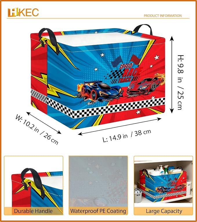 Rectangle Storage Basket with Handles,Collapsible Storage Bin,Books Box,Gift Basket(Red vs. Blue Racing)