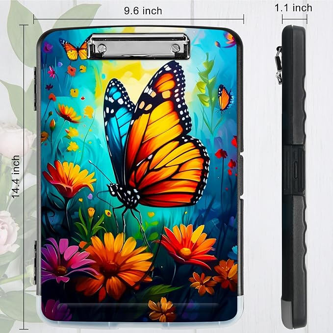 Butterfly Blue Sky A4 Clipboard with Storage Pen Holder, Clipboards Organizer Nursing Clipboard Foldable File Folder Plastic Clipboard Folio Clip Board for Office Students Classroom Doctor