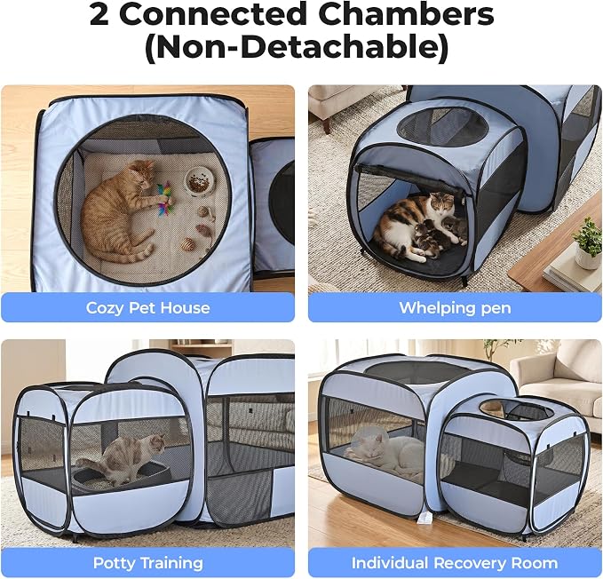 2-in-1 Dog Playpen, Portable Cat Playpen, No Assembly Need | Pop Up Puppy Pet Play Pen Tent Indoor Outdoor Enclosed, Large Kitten Crate Cage Kennel, Small Animals Kitty Condo House