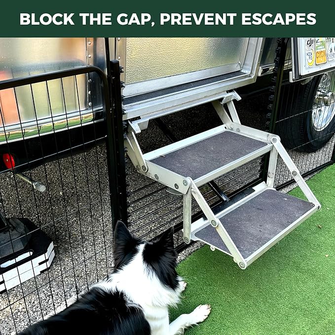FXW Rollick Dog Playpen with RV Step Grid, 45" H, 16 Panels | Heavy-Duty & Easy setup Play Area, Helps Close Stair Gaps, Fits 32" RV Step Opening, For Large Dogs, Patented
