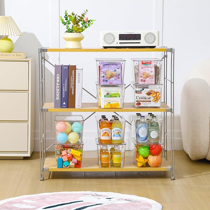 Freebat 6 Pack Clear Storage Bins with Lids, 7 Quart Pantry Organizer Bins | Large, Stackable Plastic Storage Containers, Pantry Organization for Office, Bedroom, Cabinet, Fridge,Kitchen Organization