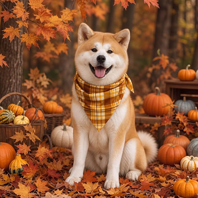 50 Pcs Fall Plaid Dog Bandanas Bulk Autumn Gingham Check Pattern | Triangle Kerchief Bibs Scarf Set for Pets Harvest Party Costume Photo Props Accessories, 25 Styles, 31.5 x 21.7 x 21.7 Inch