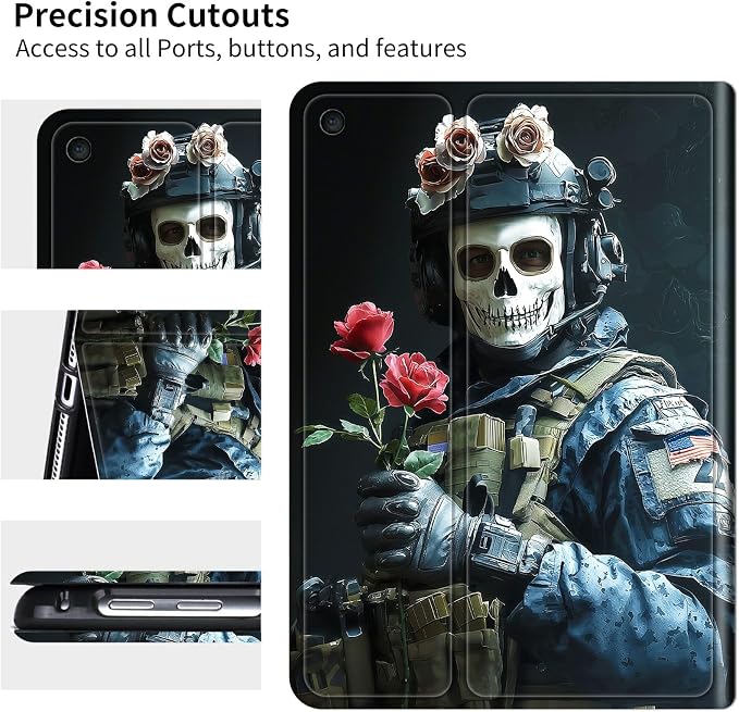 Case for Samsung Galaxy Tab A8 10.5" 2022 Model (SM-X200/X205/X207) | Slim Leather Smart Cover with Multi-Angle Anti-Slip Stand [Auto Wake/Sleep] Shell for Women Men - Skull Man Flower