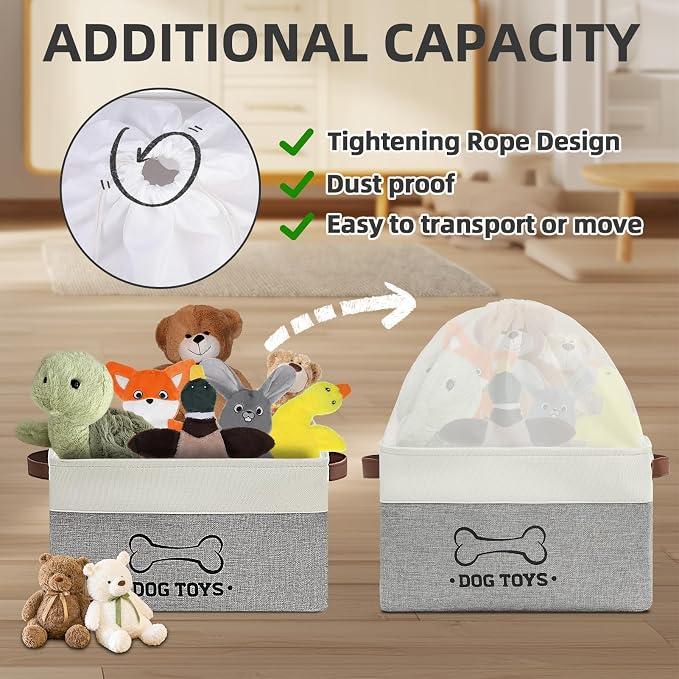 Homimp Dog Toy Basket, Dog Toy Bin Box with Comfortable Handles and Cover, Collapsible Large Pet Toy Storage Organizer for Accessories, Toys, Coat & Clothing, Blanket & Leash, Gray, 15"x11"x9"